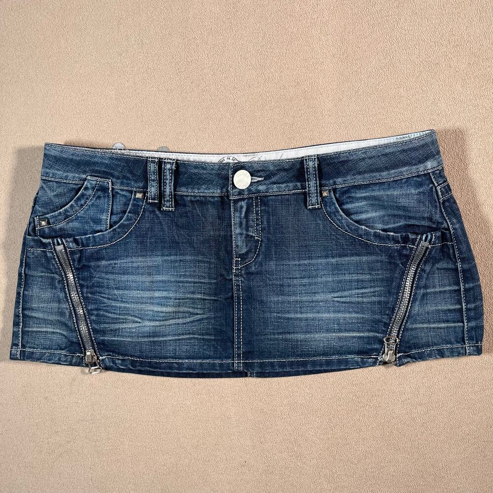 VTG Y2K 90s Denim Micro Mini Skirt Sexy Rave Festival Waist 38" Plus Size
